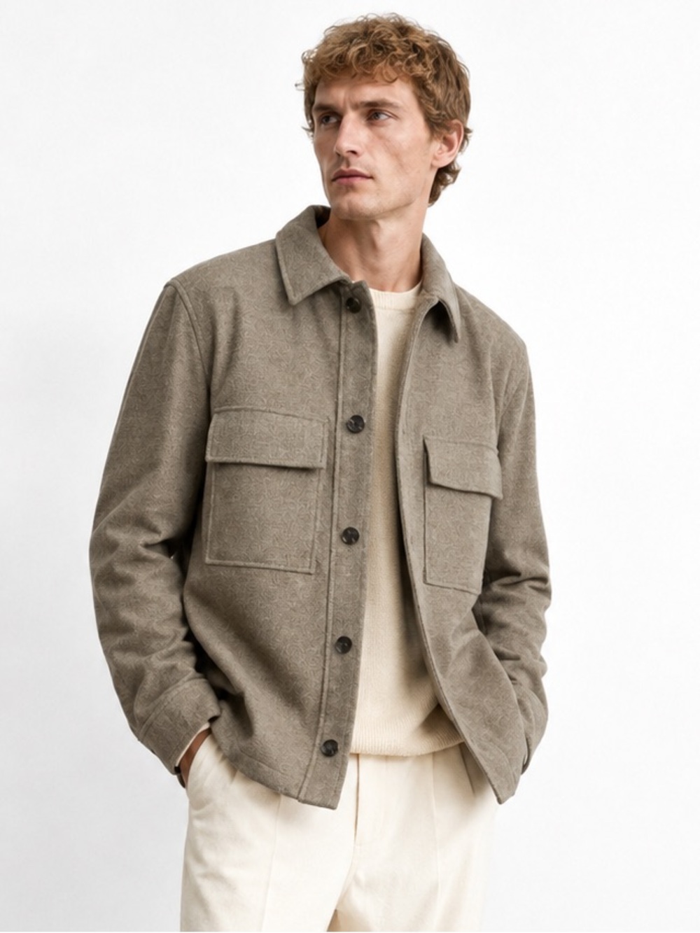 Zara Tan Textured Overshirt Shacket Jacket Peacoat Size M Preppy Streetwear 90s